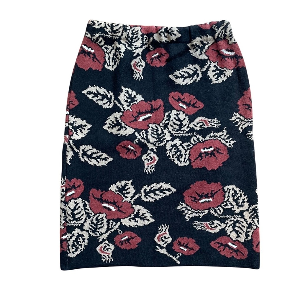 Holebrook Sweden Amira Skirt‎ Size S Black Rust Floral Cotton Knit Pencil Skirt